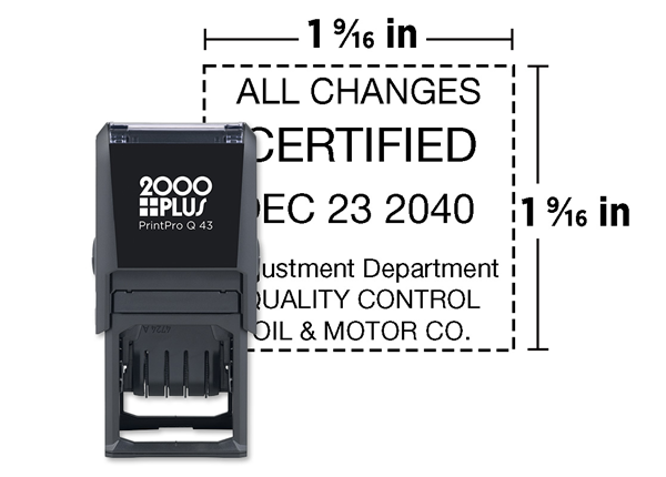 2000 Plus® PrintPro™ Q43D Square Economy Dater || Custom Self-Inking Date Stamps || 1 9/16" Impression