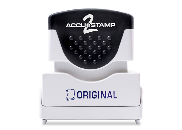 Accu-Stamp2® "Original" Pre-Inked Stamp with Shutter || Message Stamps || 1 5/8" x 1/2" Impression, Blue Ink