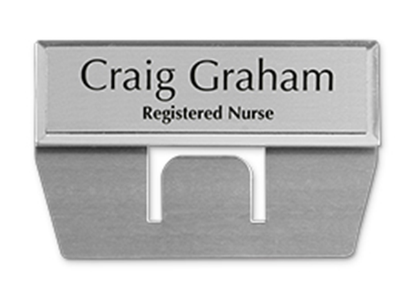 Engraved Metallic Name Badge || Custom Badges || Silver, 3" x 1", Pocket