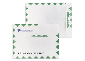 Tyvek® Envelope 9" x 12" Catalog || Custom Envelopes || Green First Class Border, Zip Stick®, Black + 1 Standard Imprint