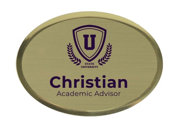 Full Color Metallic Name Badge || Custom Badges || Gold, 2 3/4" x 2", Oval